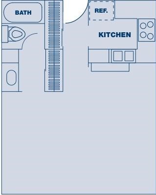 Floor plan for studio, 1 bath, 550 sqft