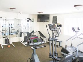 Valley Village apartment for rent - a gym with several machines and a tv in a room