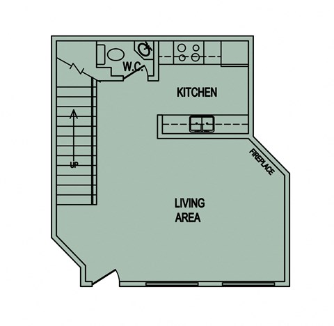 Floor plan for 1 bed, 1.5 baths, 880 sqft