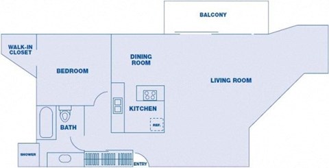 Floor plan for 1 bed, 1 bath, 833 sqft