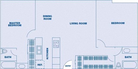 Floor plan for 2 beds, 2 baths, 1104 sqft