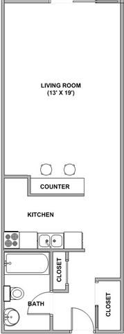 Floor plan for studio, 1 bath, 520 sqft