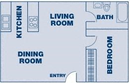 Floor plan for 1 bed, 1 bath, 815 sqft