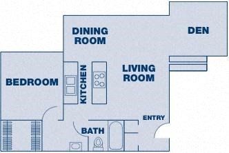 Floor plan for 1 bed, 1 bath, 835 sqft
