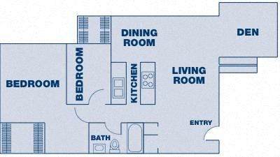 Floor plan for 2 beds, 1 bath, 1115 sqft
