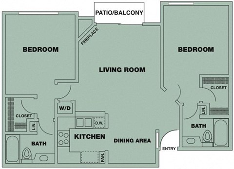 Floor plan for 2 beds, 2 baths, 963 sqft