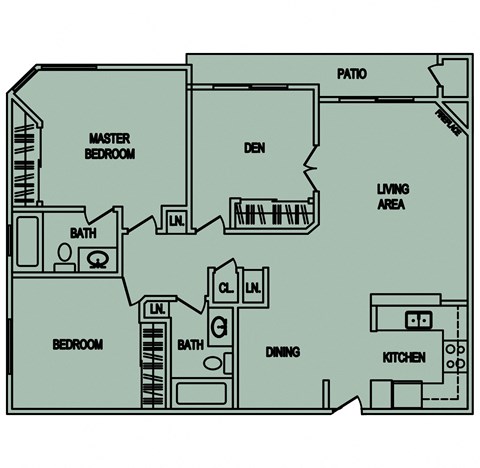 Floor plan for 2 beds, 2 baths, 1110 sqft