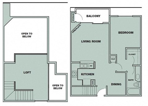 Floor plan for 1 bed, 1 bath, 836 sqft