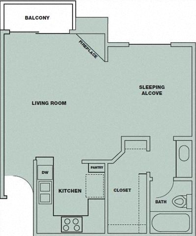 Floor plan for studio, 1 bath, 510 sqft