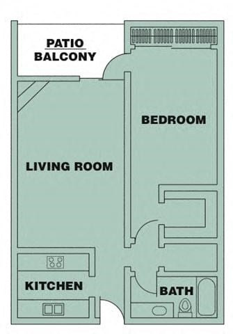 Floor plan for 1 bed, 1 bath, 795 sqft