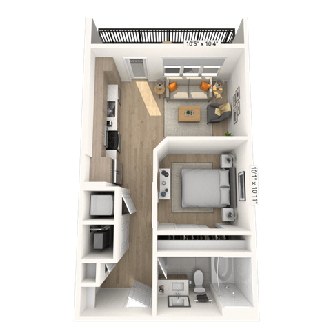 Floor plan for studio, 1 bath, 566 sqft