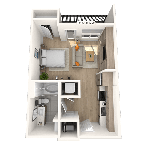 Floor plan for studio, 1 bath, 509 sqft