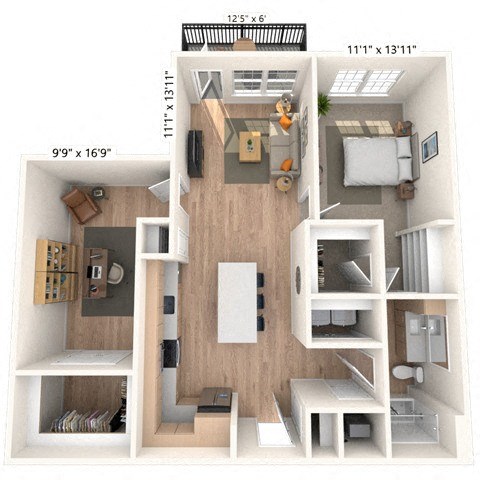 Floor plan for 1 bed, 1 bath, 1006 sqft