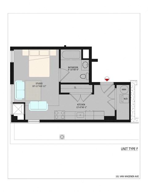 Floor plan for studio, 1 bath, 495 sqft