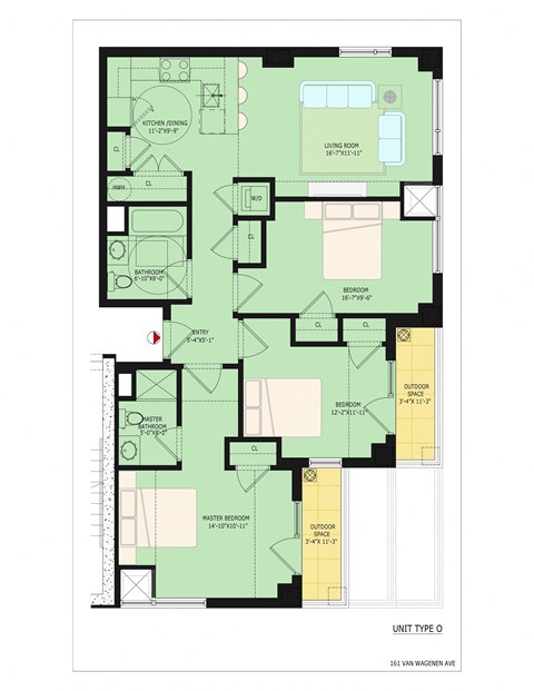 Floor plan for 3 beds, 2 baths, 1146 sqft