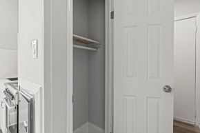Philadelphia apartment for rent - A white door is open to a pantry.
