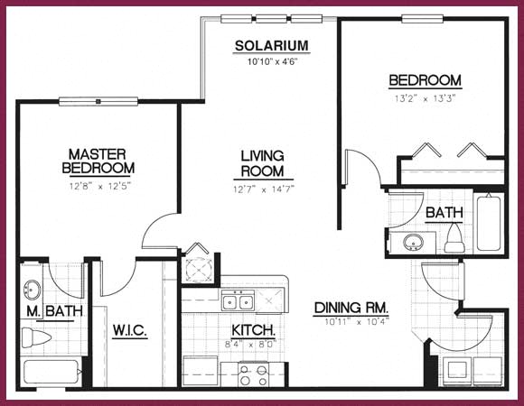 Floor plan for 2 beds, 2 baths, 1088 sqft