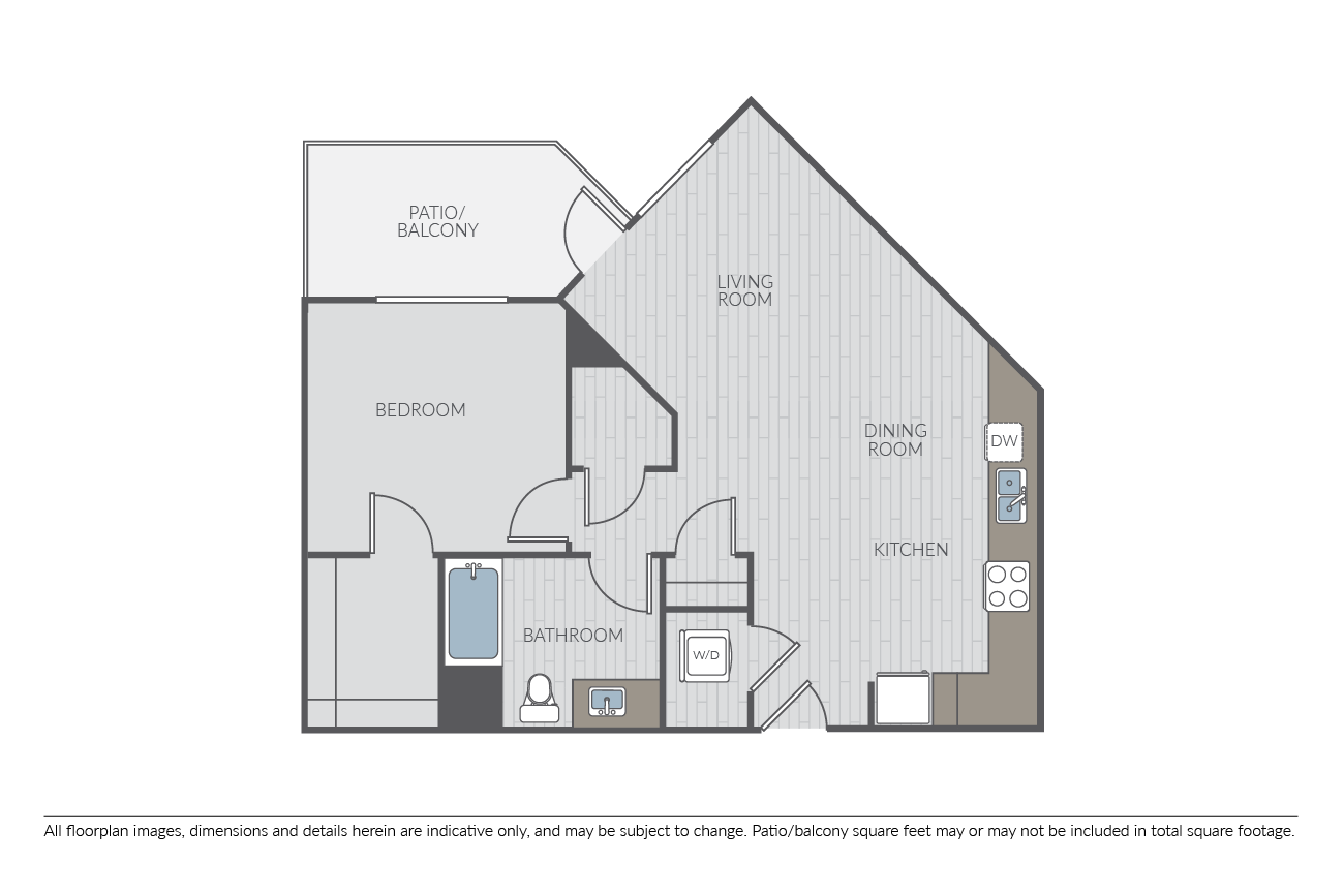 Floor plan for 1 bed, 1 bath, 772 sqft
