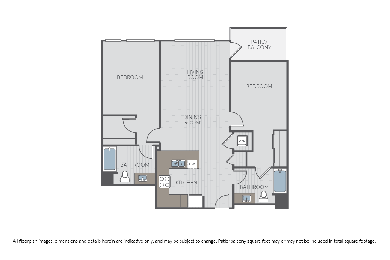 Floor plan for 2 beds, 2 baths, 1224 sqft
