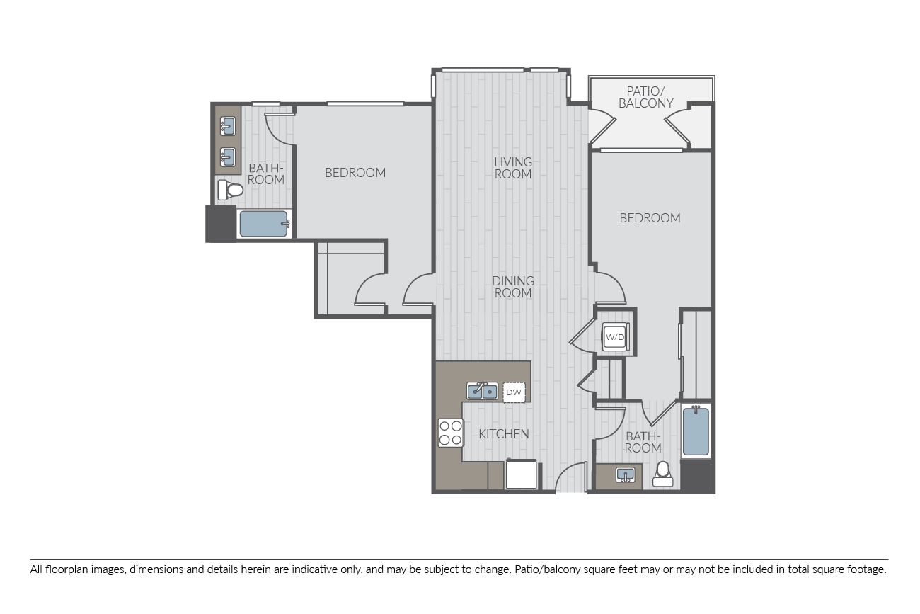 Floor plan for 2 beds, 2 baths, 1155 sqft
