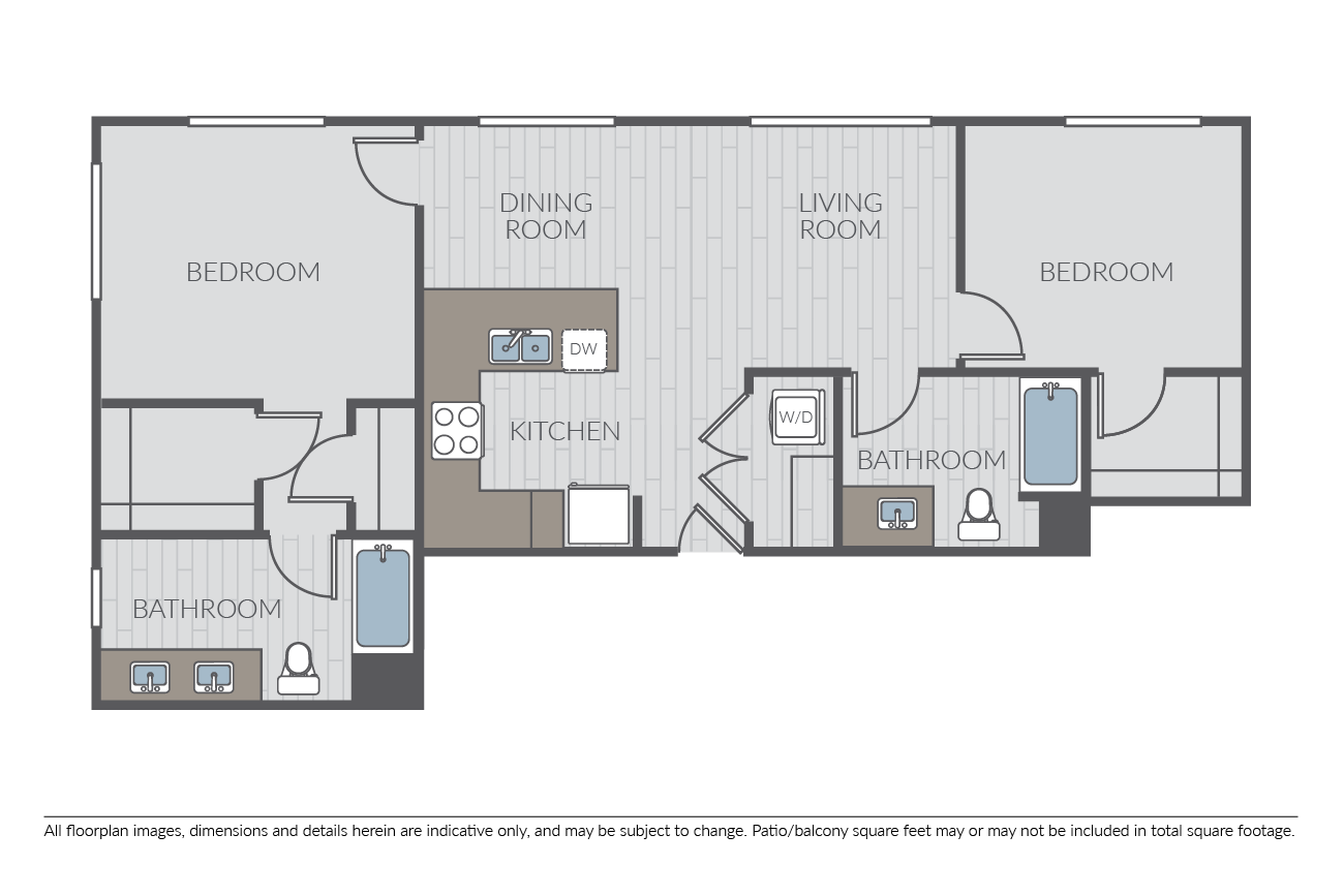 Floor plan for 2 beds, 2 baths, 1097 sqft