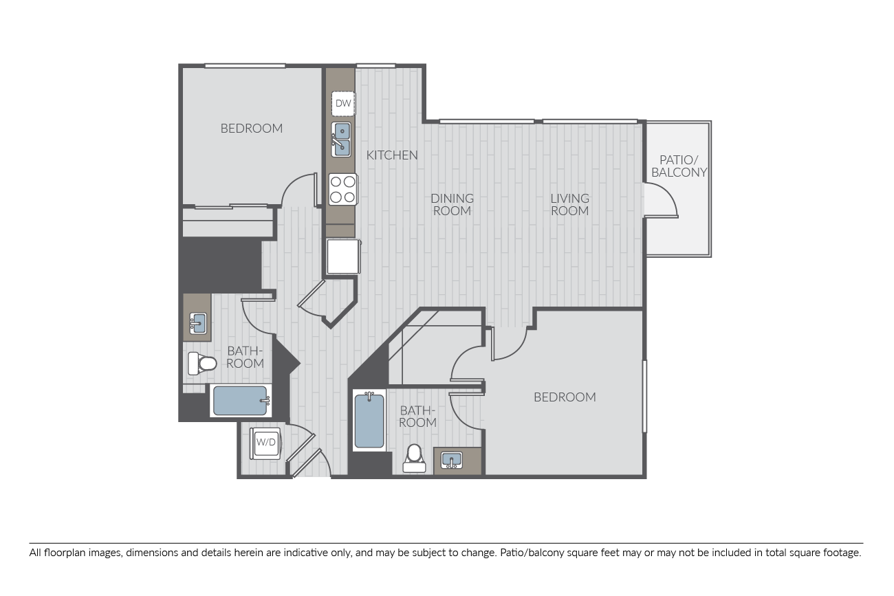 Floor plan for 2 beds, 2 baths, 1220 sqft