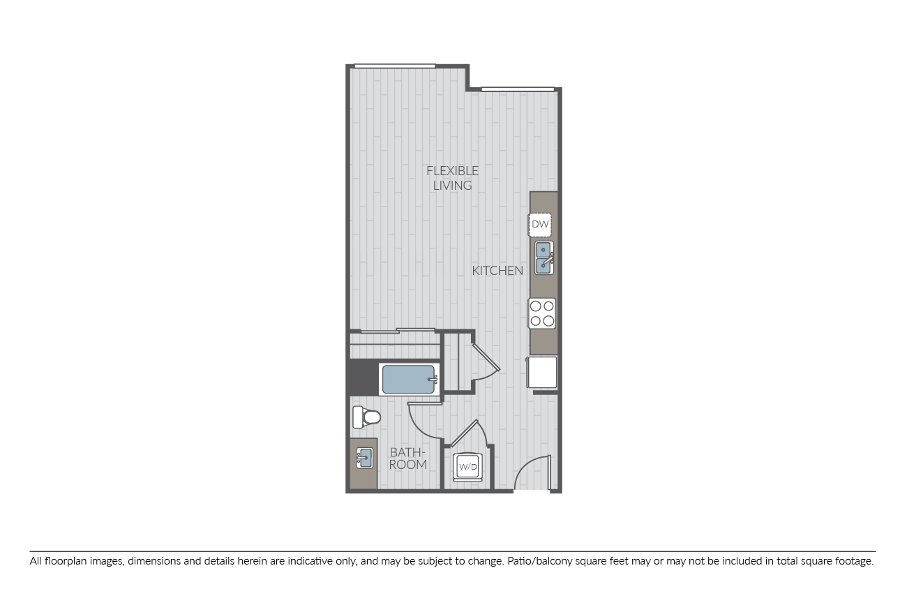 Floor plan for studio, 1 bath, 542 sqft