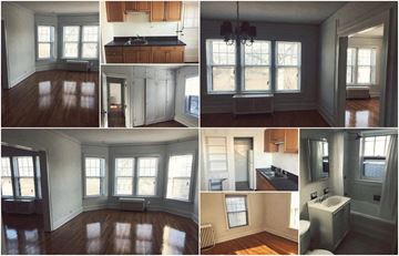 Evanston apartment for rent - a collage of photos of a living room and a kitchen