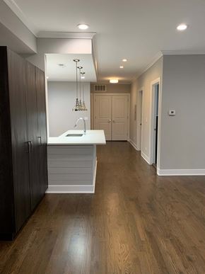 Chicago apartment for rent - a kitchen with a sink and a counter top in a empty room