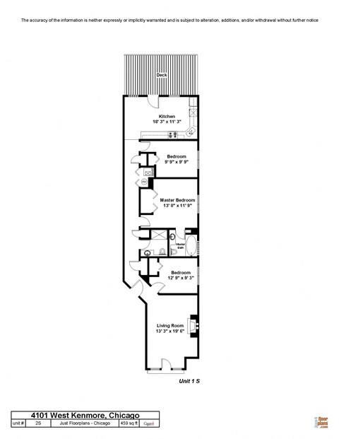 Floor plan for 3 beds, 2 baths, 1365 sqft