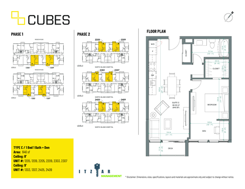 Floor plan for 1 bed, 1 bath, 646 sqft