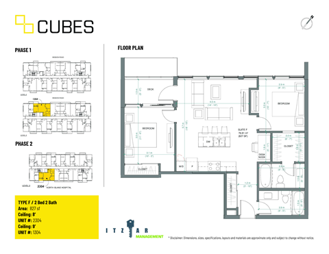 Floor plan for 2 beds, 2 baths, 829 sqft