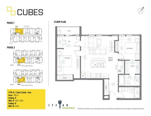 Floor plan for 2 beds, 2 baths, 892 sqft