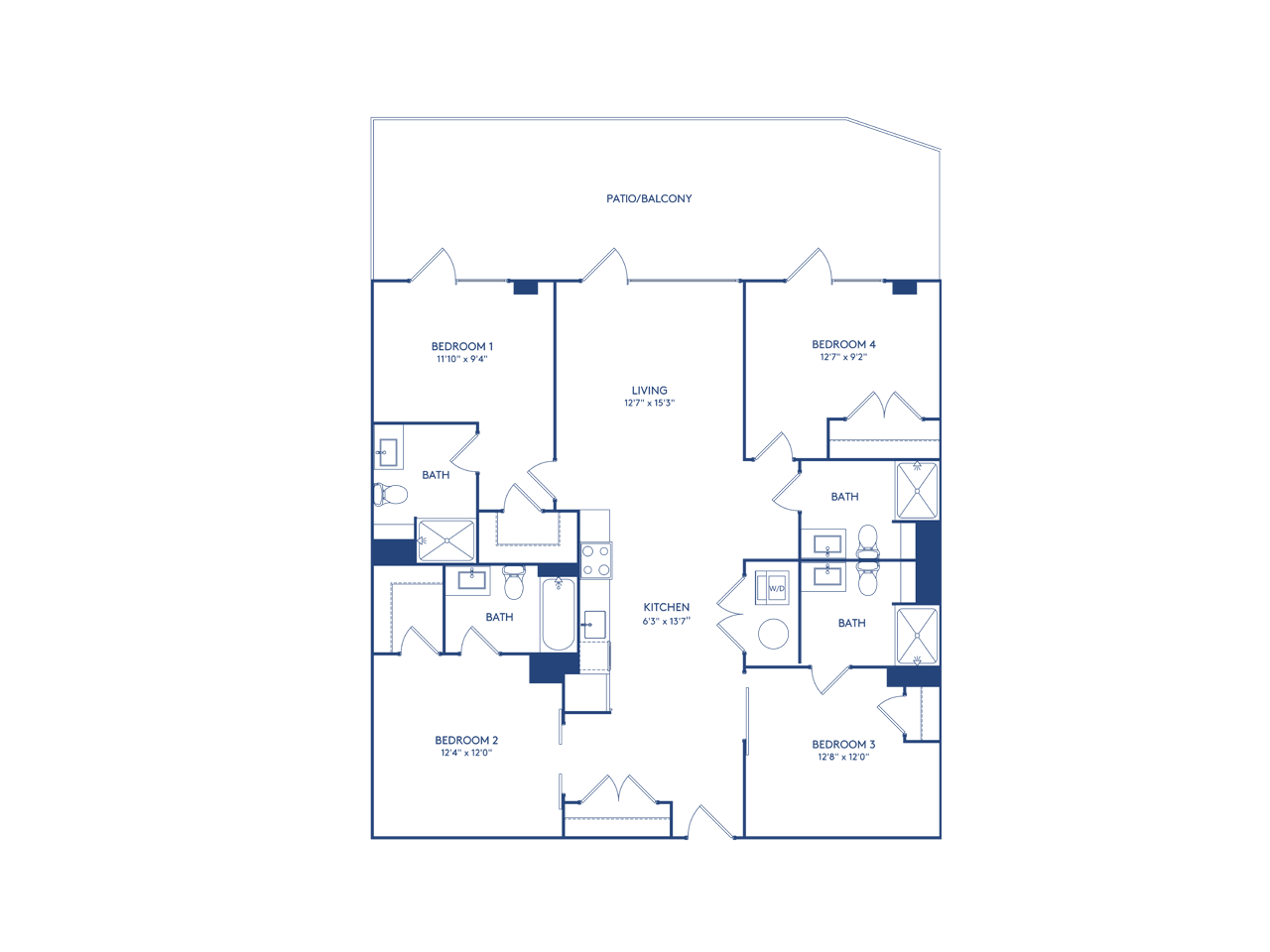 Floor plan for 4 beds, 4 baths, 1471 sqft
