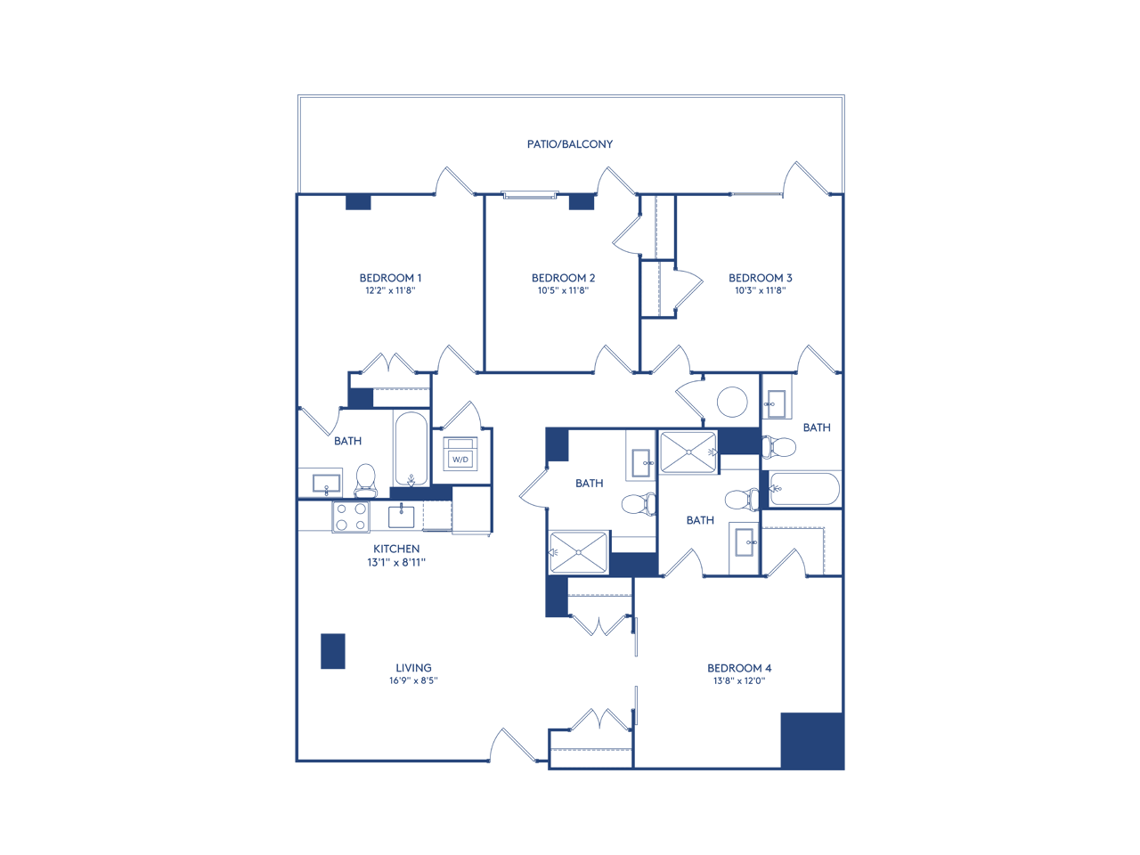 Floor plan for 4 beds, 4 baths, 1482 sqft