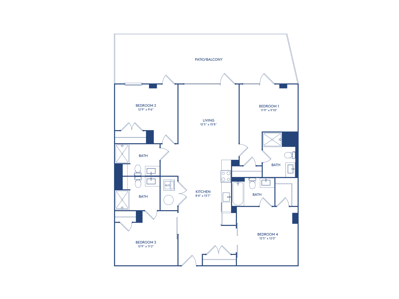 Floor plan for 4 beds, 4 baths, 1486 sqft