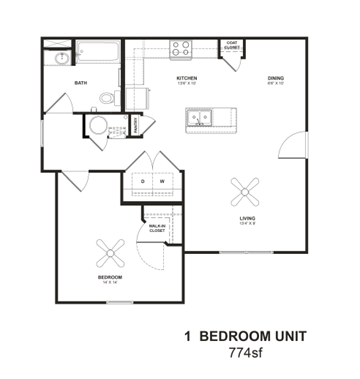 Goldsboro apartment for rent - a floor plan of a 1 bedroom unit