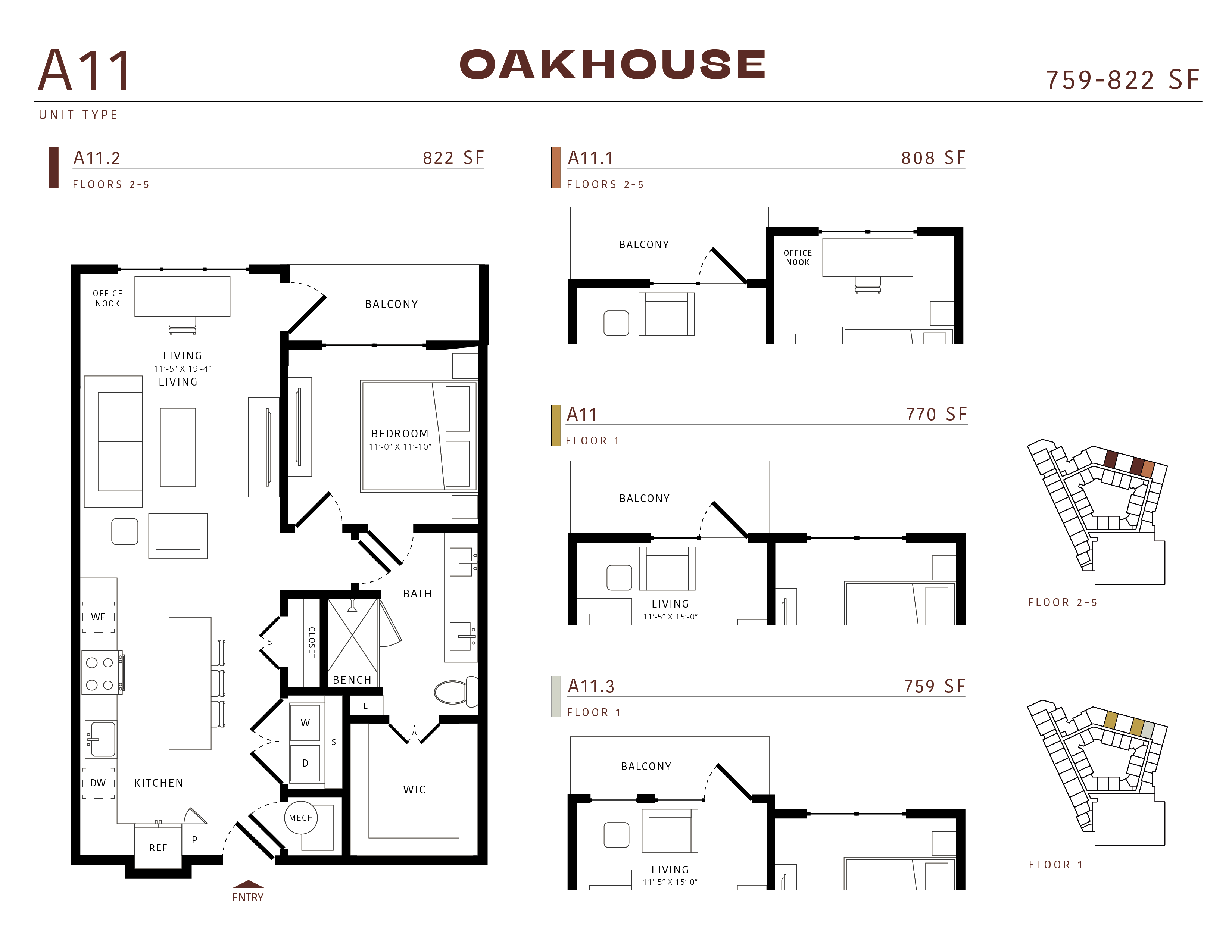 Floor plan for 1 bed, 1 bath, 806 sqft