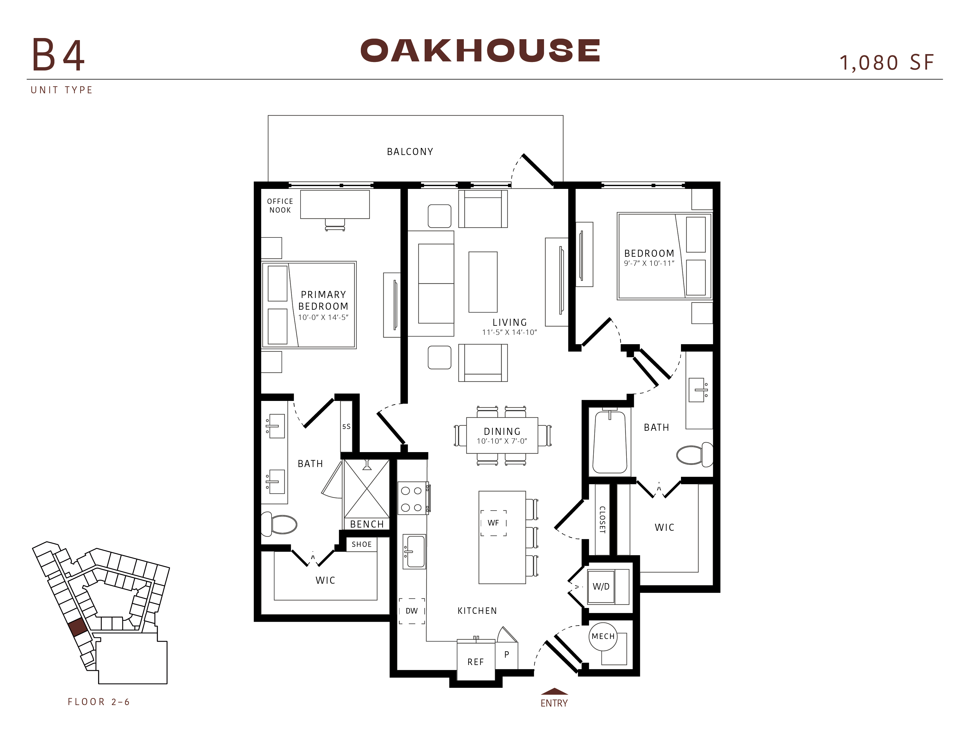 Floor plan for 2 beds, 2 baths, 1080 sqft