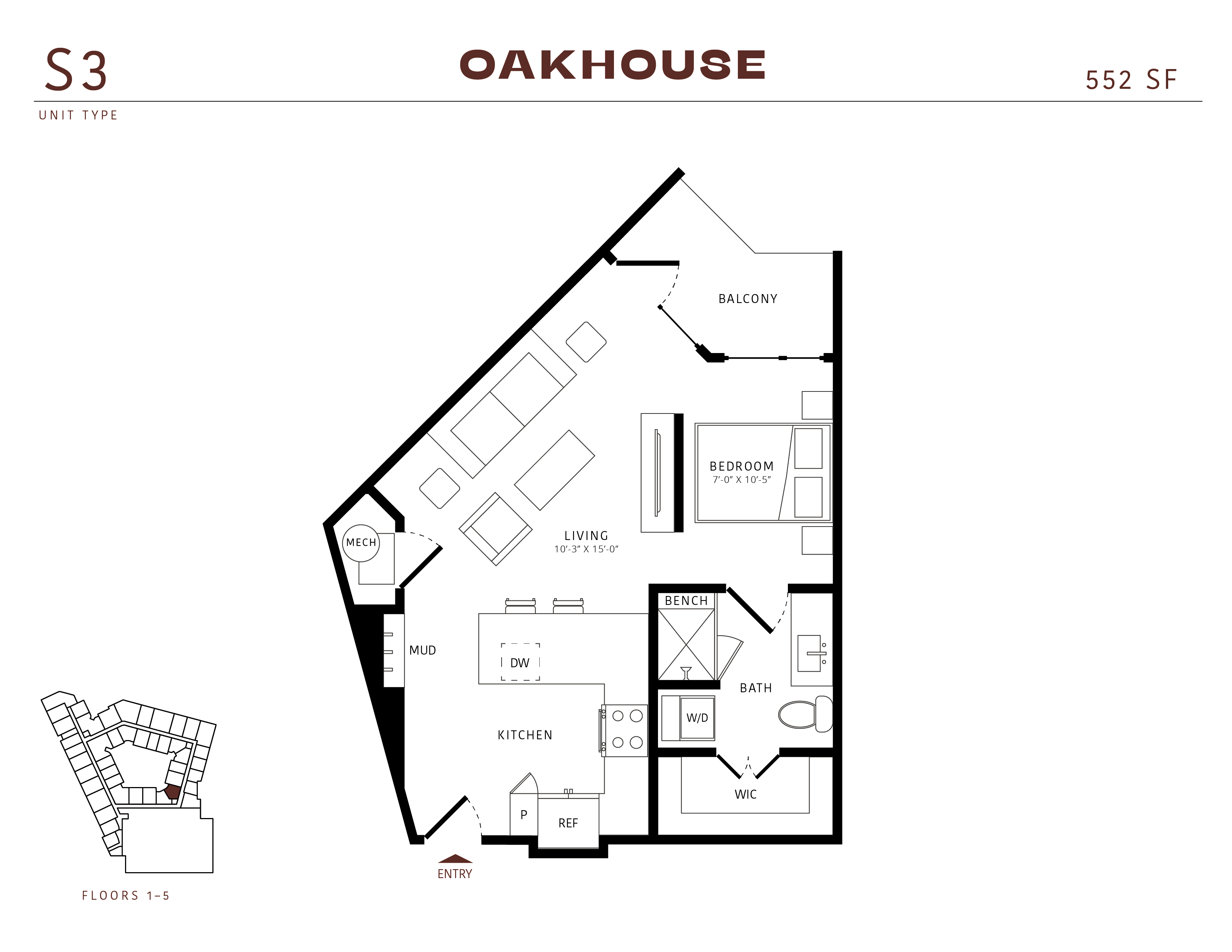 Floor plan for studio, 1 bath, 554 sqft