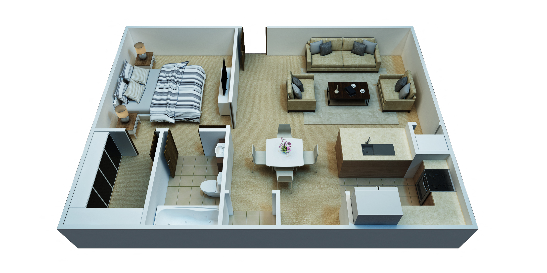 Floor plan for 1 bed, 1 bath, 660 sqft