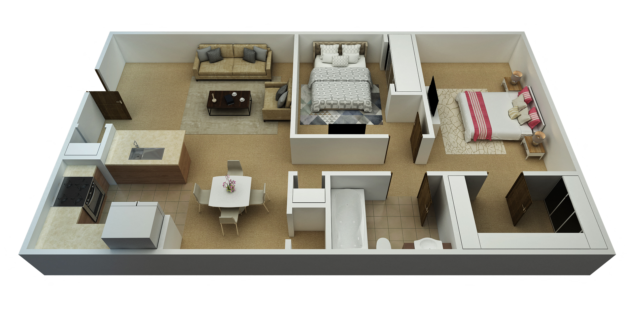 Floor plan for 2 beds, 1 bath, 924 sqft