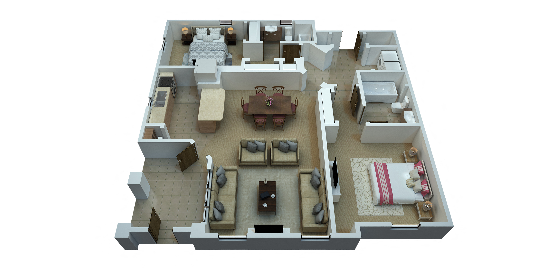 Floor plan for 2 beds, 2 baths, 1235 sqft