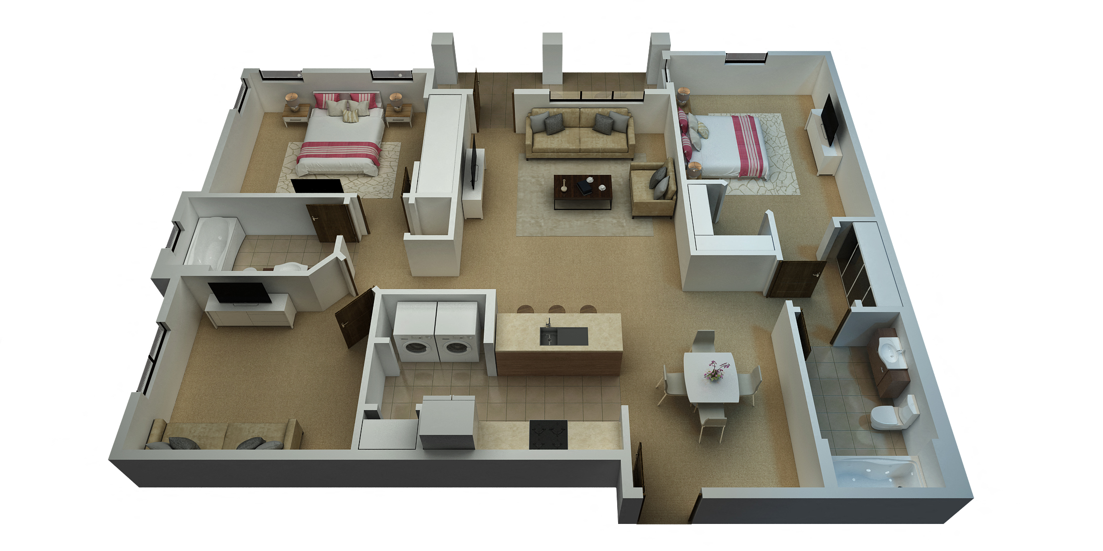 Floor plan for 2 beds, 2 baths, 1253 sqft