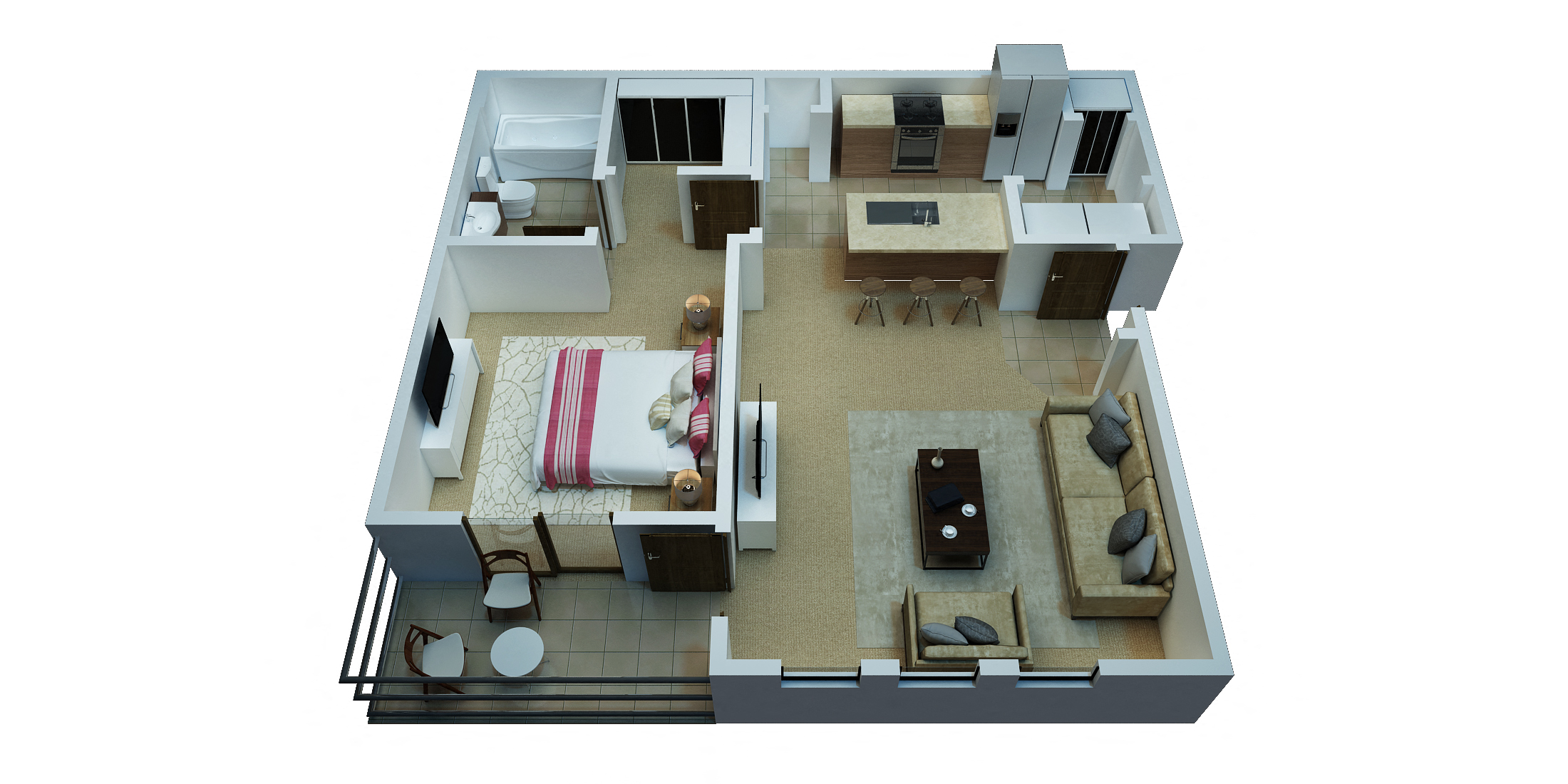 Floor plan for 1 bed, 1 bath, 768 sqft