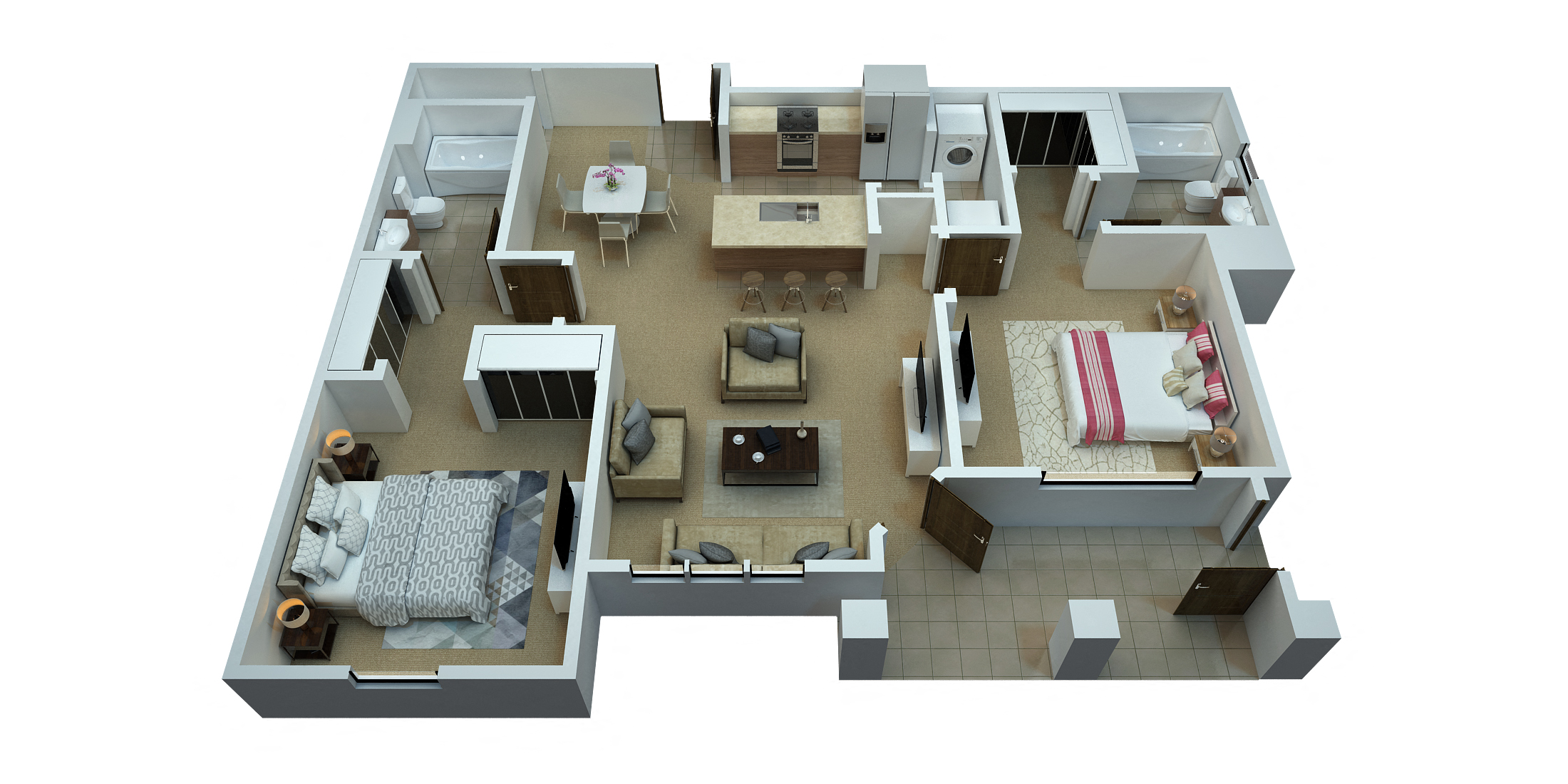 Floor plan for 2 beds, 2 baths, 1120 sqft