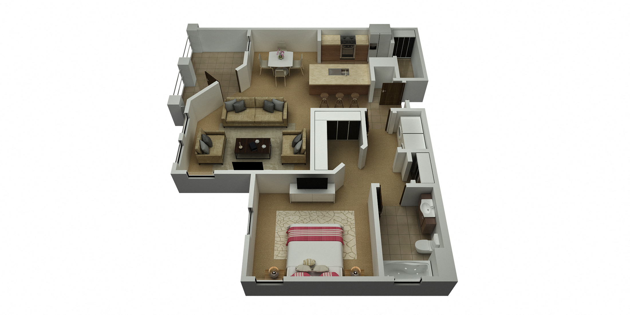 Floor plan for 1 bed, 1 bath, 897 sqft