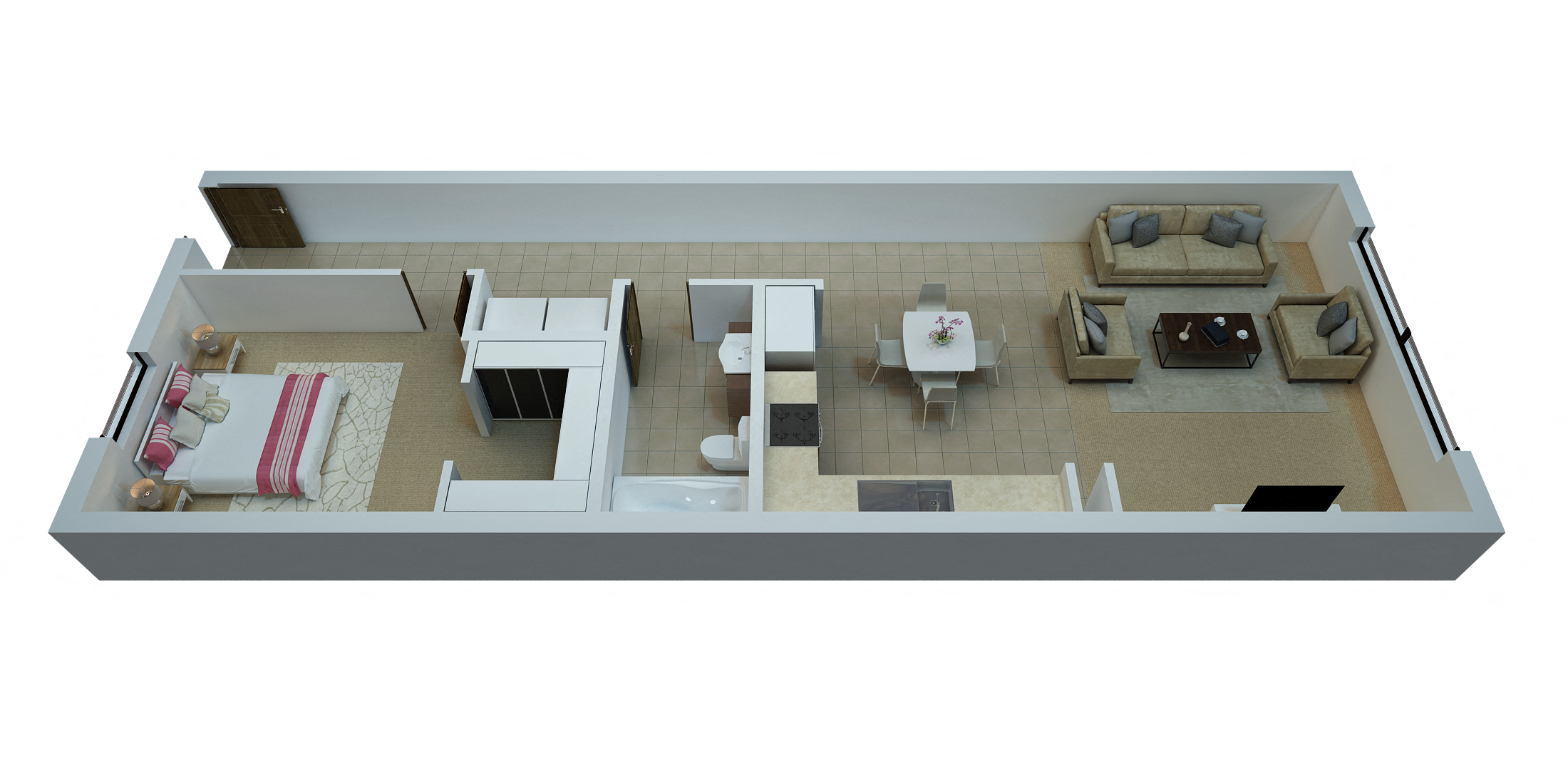 Floor plan for 1 bed, 1 bath, 864 sqft