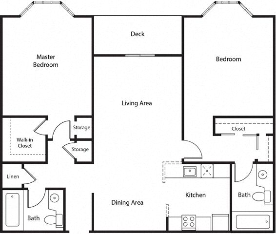 Floor plan for 2 beds, 2 baths, 974 sqft