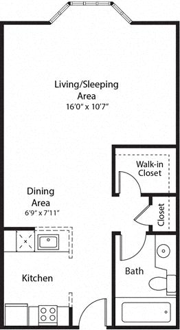 Floor plan for studio, 1 bath, 460 sqft
